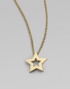 From the Tiny Treasure Collection. A bright, shiny star of 18k yellow gold with open star center matches your own unique, star power. 18k yellow gold Chain length adjusts from about 16 to 18 Pendant length, about ½ Lobster clasp Made in Italy 