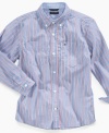 Get your little guy dressed in a button-down with big boy style: Long-sleeved shirt from Tommy Hilfiger in striped cotton.