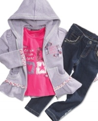 Cute and casual. Accent her adorable style with the sweet style of this Calvin Klein hoodie, tee and jeans set. Cute and casual. Accent her adorable style with the sweet style of this Calvin Klein hoodie, tee and jeans set.