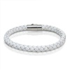 Ladies Braided White Leather Bracelet with Stainless Steel Magnetic Locking Clasp 6mm 7 1/2 inches