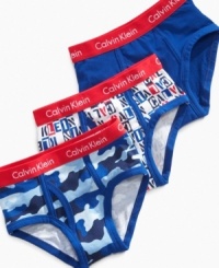 Red and blue. This 3-pack of briefs from Calvin Klein adds some comfy variety to his stock of basics. Red and blue. This 3-pack of briefs from Calvin Klein adds some comfy variety to his stock of basics.