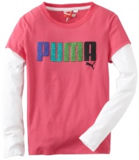 Puma - Kids Girls 7-16 Glitter Logo Tee, Pink Glo, Medium Puma - Kids Girls 7-16 Glitter Logo Tee, Pink Glo, Medium