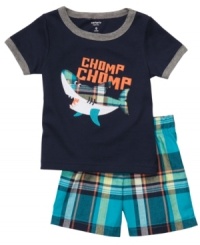 Give him style and comfort he can sink his teeth into with this shirt and short set from Carter's. Give him style and comfort he can sink his teeth into with this shirt and short set from Carter's.