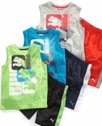 Run, run as fast as he can. Get your little athlete in gear with this sporty muscle-shirt and short set from Puma. Run, run as fast as he can. Get your little athlete in gear with this sporty muscle-shirt and short set from Puma.