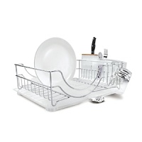 Multiple storage areas including movable utensil and cup holders-and a bamboo knife block make this countertop dishrack indispensable. Rust proof and corrosion-resistant, this durable system features a movable stainless steel spout allowing you to drain the rack from either side. Multiple storage areas including movable utensil and cup holders-and a bamboo knife block make this countertop dishrack indispensable. Rust proof and corrosion-resistant, this durable system features a movable stainless steel spout allowing you to drain the rack from either side.
