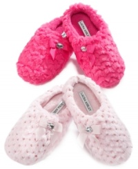 She'll be pretty in pink in one of these slippers with rhinestone detail by Laura Ashley. She'll be pretty in pink in one of these slippers with rhinestone detail by Laura Ashley.