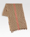 GG-pattern scarf in fine wool with web detail and micro-fringe at the ends. 13.8 X 70.9 Wool Dry clean Made in Italy 