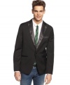Top off your look with simple elegant style in this tuxedo blazer by American Rag.