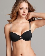 A soft supportive demi bra with cutout detail at front and logo stamped straps. Style #F3456