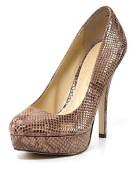 Embossed leather lends exotic flair to the snakeskin-printed Smiles platform from Enzo Angiolini. Embossed leather lends exotic flair to the snakeskin-printed Smiles platform from Enzo Angiolini.