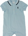 Ralph Lauren Layette Boy's Tipped Mesh Shortall, Sky Blue, 6 Month