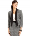 Printed ponte-knit fabric and a unique notched collar create a one-of-a-kind look for Tahari by ASL's jacket.