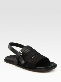 Supple bands of woven Italian calfskin alternate with supportive webbing straps in these sporty sandals.Leather liningPadded insoleLeather soleMade in Italy Supple bands of woven Italian calfskin alternate with supportive webbing straps in these sporty sandals.Leather liningPadded insoleLeather soleMade in Italy