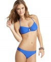 Ruched sides add a bit of flirty flair to this California Waves solid brief bottom -- perfect for mixing & matching!