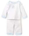 Designed by Absorba for cozy comfort all day long, the beautifully rendered matching shirt and pant set feature contrast trim and rabbit print.