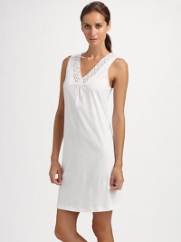 This easy-fitting style draws the eye to a deep v-neckline with lace trim.Shirring detail About 35½ from shoulder to hem Mercerized cotton and Polyamide/elastene Machine wash Imported This easy-fitting style draws the eye to a deep v-neckline with lace trim.Shirring detail About 35½ from shoulder to hem Mercerized cotton and Polyamide/elastene Machine wash Imported