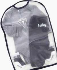 Get all the must-haves for your baby boy, including a bodysuit, pants and socks, in a handy mesh bag from GUESS?. Get all the must-haves for your baby boy, including a bodysuit, pants and socks, in a handy mesh bag from GUESS?.