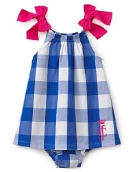 A country-cute gingham print gets eye-popping color and oversized bows on this party-ready dress from Juicy Couture. Matching panty included. A country-cute gingham print gets eye-popping color and oversized bows on this party-ready dress from Juicy Couture. Matching panty included.