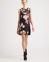 A classic shift silhouette is embellished with bold flower prints and ruffle trim.JewelneckSleevelessConcealed back zipperAbout 21 from natural waistFully lined86% rayon/10% silk/4% spandexDry cleanMade in Italy of imported fabric Model shown is 5'10 wearing US size 4. 