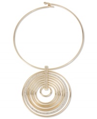 Go round and round. This captivating collar necklace from Haskell shines with crystal accents on a hypnotizing multi-circle pendant. Crafted in gold tone mixed metal. Approximate length: 14 inches. Approximate drop length: 3-1/2 inches. Approximate drop width: 3-1/4 inches. Go round and round. This captivating collar necklace from Haskell shines with crystal accents on a hypnotizing multi-circle pendant. Crafted in gold tone mixed metal. Approximate length: 14 inches. Approximate drop length: 3-1/2 inches. Approximate drop width: 3-1/4 inches.