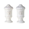 Lavish detailing and majestic shapes distinguish these Juliska salt and pepper shakers. Paying homage to four of the worlds most beautiful gardens-Landriana in Italy, Villandry in France, Alcazar in Spain, and Heligan in England-the elegant Jardins du Monde collection evokes timeworn statues and pebble paths.