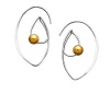 Jody Coyote Sterling Silver Earrings, Free Form Wire and Austrian Crystal Pearl Earrings