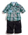 GUESS Plaid Long-Sleeve Shirt and Convertible , PLAID (12M)