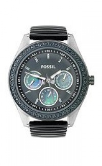 Fossil Women's ES2954 Black Rubber Strap Steel Case Black Crystallized Bezel Black Dial Watch Fossil Women's ES2954 Black Rubber Strap Steel Case Black Crystallized Bezel Black Dial Watch