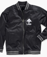 Tough-looking throwback style, this track jacket from LRG gives him the muscle to pull together his varsity look. Tough-looking throwback style, this track jacket from LRG gives him the muscle to pull together his varsity look.