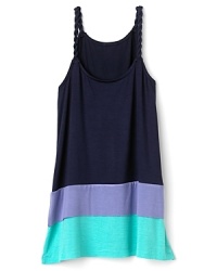 A chic tunic from Ella Moss Girl featuring thin rope shoulder straps and 2 colorful contrast stripe layers at the bottom. A chic tunic from Ella Moss Girl featuring thin rope shoulder straps and 2 colorful contrast stripe layers at the bottom.