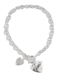 GUESS Silver-Tone Rhinestone Heart Charm Neckl, SILVER