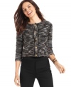 A multicolored knit fabric and elegant dome buttons bring a ladylike appeal to this petite cardigan from NY Collection.