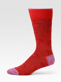 Socks featuring a subtle print perfectly complemented by a striped heel and toe.Mid-calf height70% pima cotton/29% nylon/1% Lycra®Machine washImported Socks featuring a subtle print perfectly complemented by a striped heel and toe.Mid-calf height70% pima cotton/29% nylon/1% Lycra®Machine washImported