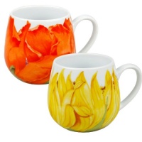 Konitz Poppy and Sunflower Blossoms Snuggle Mugs, Set of 2 Konitz Poppy and Sunflower Blossoms Snuggle Mugs, Set of 2