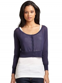 THE LOOKSemi-sheerWide scoopneckButton frontLong sleeves with banded cuffsTHE FITAbout 16 from shoulder to hemTHE MATERIAL57% rayon/43% cottonCARE & ORIGINDry cleanImportedModel shown is 5'10 (177cm) wearing US size Small. THE LOOKSemi-sheerWide scoopneckButton frontLong sleeves with banded cuffsTHE FITAbout 16 from shoulder to hemTHE MATERIAL57% rayon/43% cottonCARE & ORIGINDry cleanImportedModel shown is 5'10 (177cm) wearing US size Small.