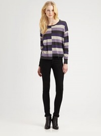 Shot through with shimmering metallic threads, this striped design finishes the look with a contemporary-cool asymmetrical hem and touch of soft cashmere. RoundneckLong sleevesBanded cuffsAsymmetrical hem40% nylon/28% rayon/20% wool/8% metallic/4% cashmereHand washImportedModel shown is 5'10 (177cm) wearing US size Small. Shot through with shimmering metallic threads, this striped design finishes the look with a contemporary-cool asymmetrical hem and touch of soft cashmere. RoundneckLong sleevesBanded cuffsAsymmetrical hem40% nylon/28% rayon/20% wool/8% metallic/4% cashmereHand washImportedModel shown is 5'10 (177cm) wearing US size Small.