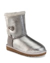 Plush meets pizzaz with these fabulous metallic UGG® boots with cozy sheepskin lining and suede heel guards.