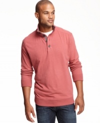 Stand-up style. A mock neck and button details lend a cool touch to this classic Club Room shirt. Stand-up style. A mock neck and button details lend a cool touch to this classic Club Room shirt.