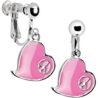 Pink Heart Peace Sign Clip Earrings Pink Heart Peace Sign Clip Earrings
