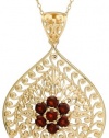 Yellow Gold Plated Sterling Silver Garnet Flower Pendant, 18