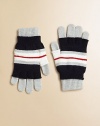 Three wool-blend looks in one with a striped, fingerless pair, traditional solid gloves or wear them together to keep small fingers extra toasty.50% wool/50% acrylicMade in Italy