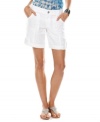 Get the look of the season with INC's petite cuffed short. The rhinestone details and lightweight linen fabric make them a warm-weather staple piece!