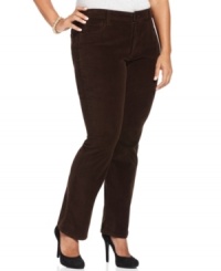 Snag a fall/winter essential with Not Your Daughter's Jeans' plus size corduroy pants, featuring a shaping panel for a flattering fit. Snag a fall/winter essential with Not Your Daughter's Jeans' plus size corduroy pants, featuring a shaping panel for a flattering fit.