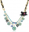 Betsey Johnson Iconic Blue Lagoon Crystal Fireball Multi-Charm Frontal Necklace