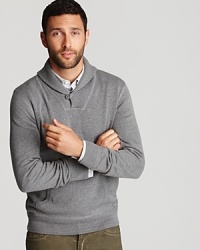 This exceptional pullover is modeled on a classic shawl collar silhouette but cleverly updated in decadently soft pima cotton for a luxurious feel. This exceptional pullover is modeled on a classic shawl collar silhouette but cleverly updated in decadently soft pima cotton for a luxurious feel.