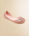With their unique, web-like design and glitter accent, these updated jelly ballerina flats will surely be her favorite.Slip-onPVC upperPVC liningPVC solePadded insoleImported