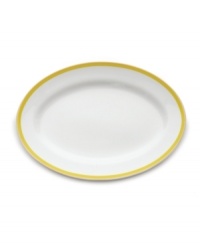 Make a splash with Latika platter from Echo Design and invite the distinct spirit of the 70's to your table setting. Bordered with bands of lemon and mustard yellow, it has a vintage, yet totally modern feel. Mix and match pieces from the collection and create your own eclectic look.