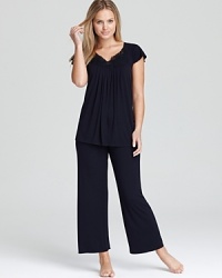 Lace applique lends a feminine touch to these lounge essentials from Midnight by Carole Hochman. Lace applique lends a feminine touch to these lounge essentials from Midnight by Carole Hochman.