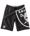 Take your fandom to the next level with these NFL board shorts from Quiksilver, featuring a cool Raiders graphic.