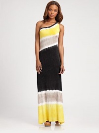Vibrant tie-dyed print adds a colorblock effect to this floor-sweeping, one-shoulder wonder. Asymmetrical necklineSleevelessPull-on styleAbout 40 from natural waist96% rayon/4% spandexHand washMade in USAModel shown is 5'11 (180cm) wearing US size Small. Vibrant tie-dyed print adds a colorblock effect to this floor-sweeping, one-shoulder wonder. Asymmetrical necklineSleevelessPull-on styleAbout 40 from natural waist96% rayon/4% spandexHand washMade in USAModel shown is 5'11 (180cm) wearing US size Small.